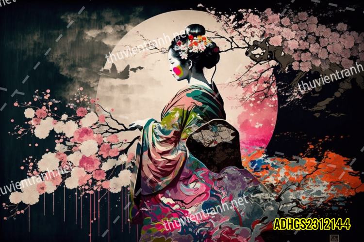 Tranh dán tường hoa cô gái Geisha Nhật Bản-ADHGS231214-4 - Kết quả tìm kiếm tranh tường